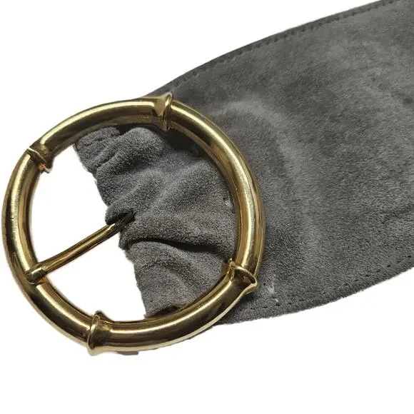 Avignon Genuine Leather Gray Suede Wide Cinching Belt Gold Pull Through Buckle Avignon Gray Suede Wide Cinching Belt Gold Buckle  main image 3